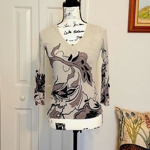 Vintage Y2K Etro Ribbed V-neck 3/4 sleeve top